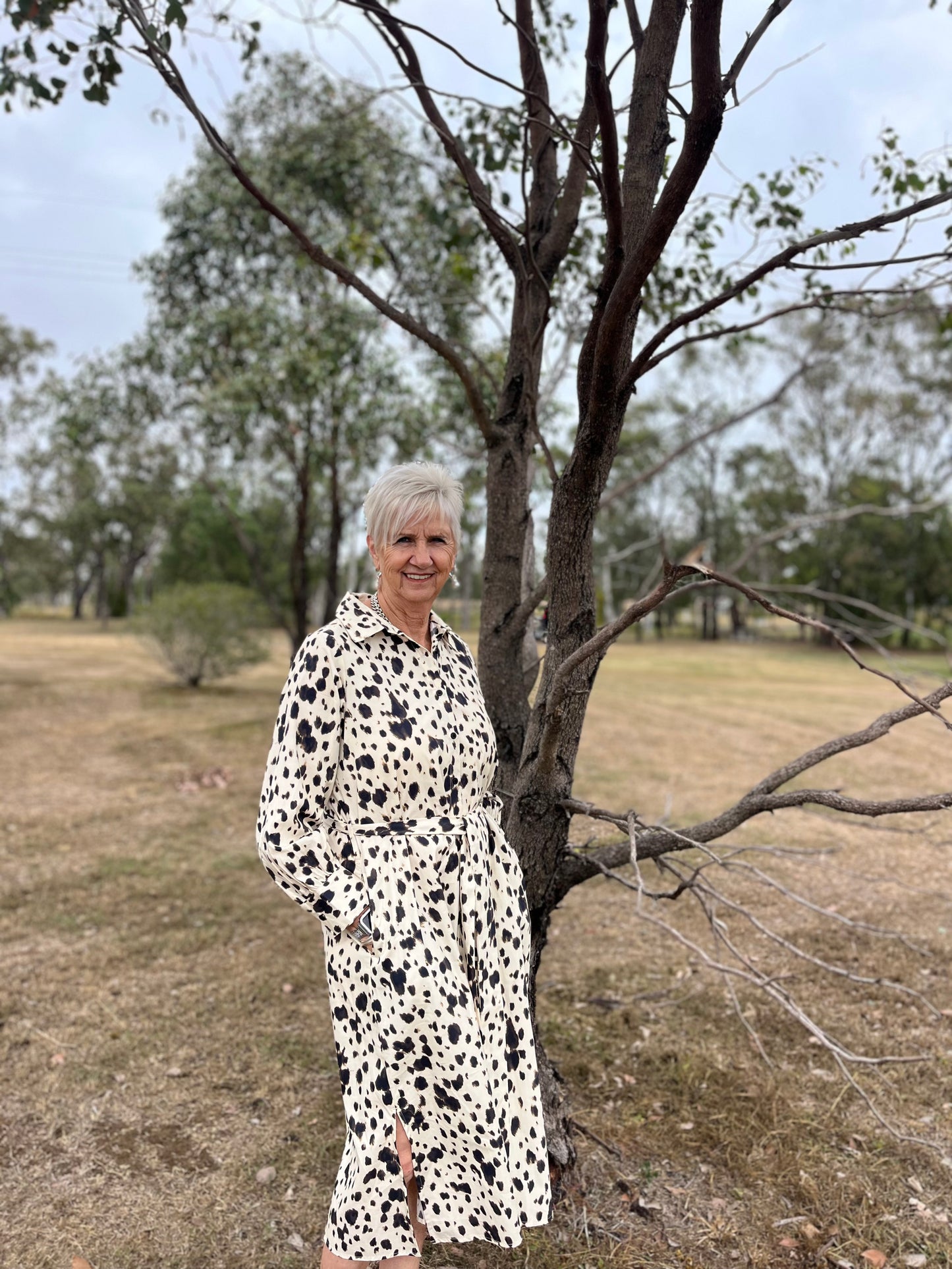 Off white animal print dress