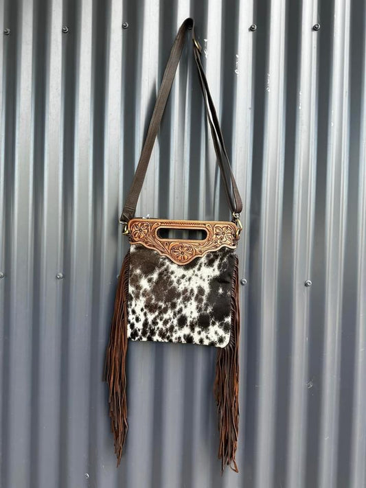 Cowhide tooling leather sling bag