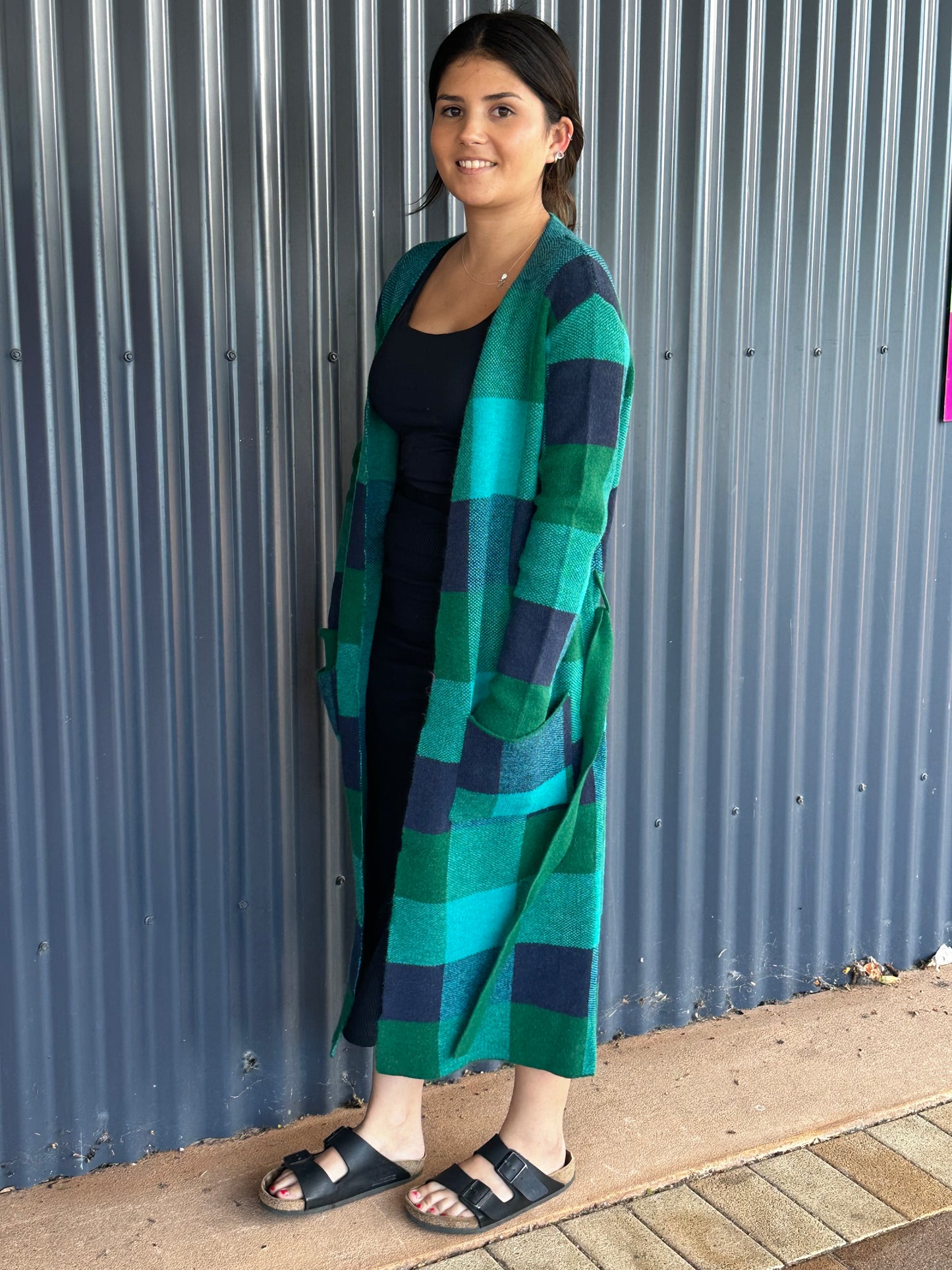 Betty Basics green check cardigan