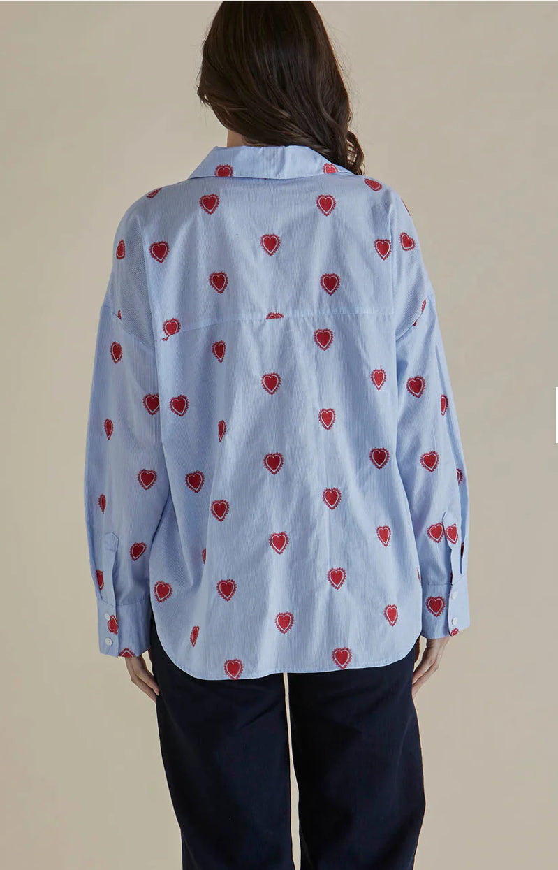 Sage blue strip heart shirt