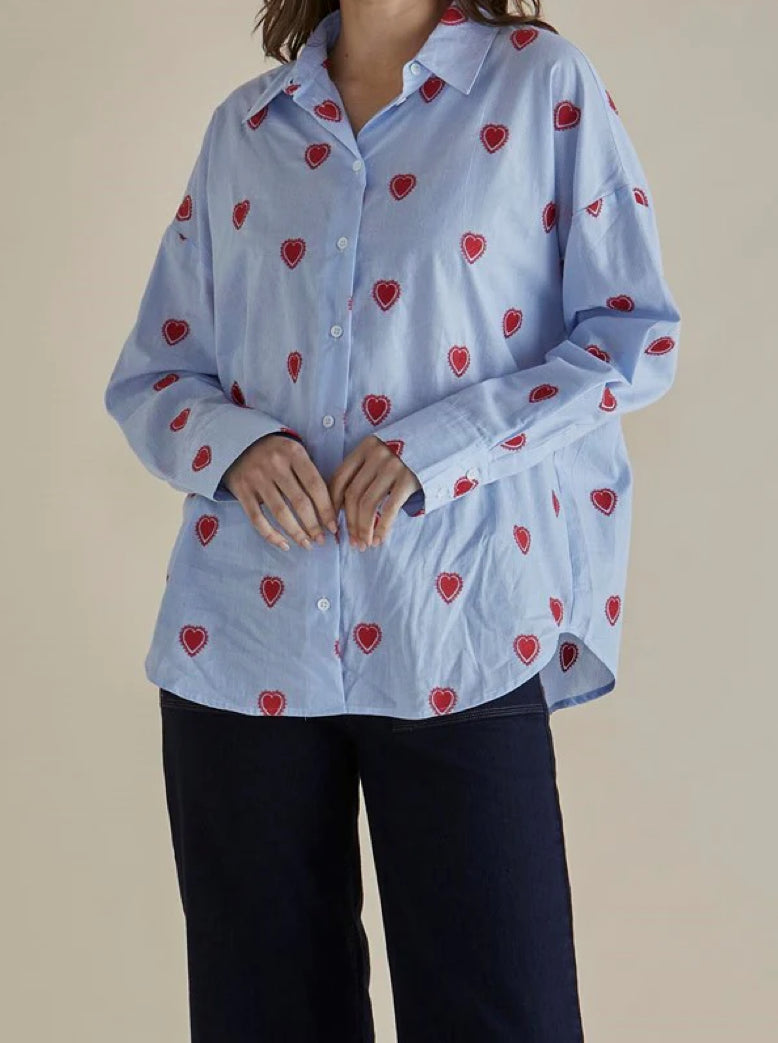 Sage blue strip heart shirt